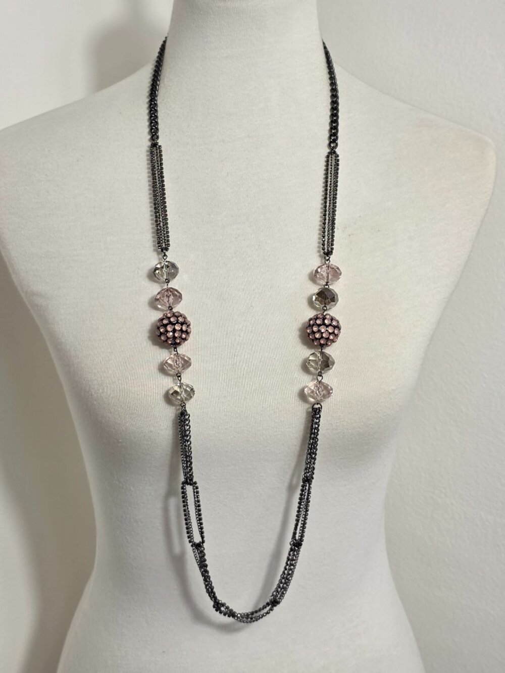 Simply Vera Wang Multi-Strand Hematite Tone Chain Glass Beads Rhinestone Balls
